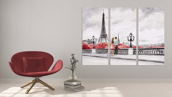 Love wall art paintings on canvas Home wall decor Couple in love in Paris Valentines day gift Paris wall art Eiffel tower wall decal