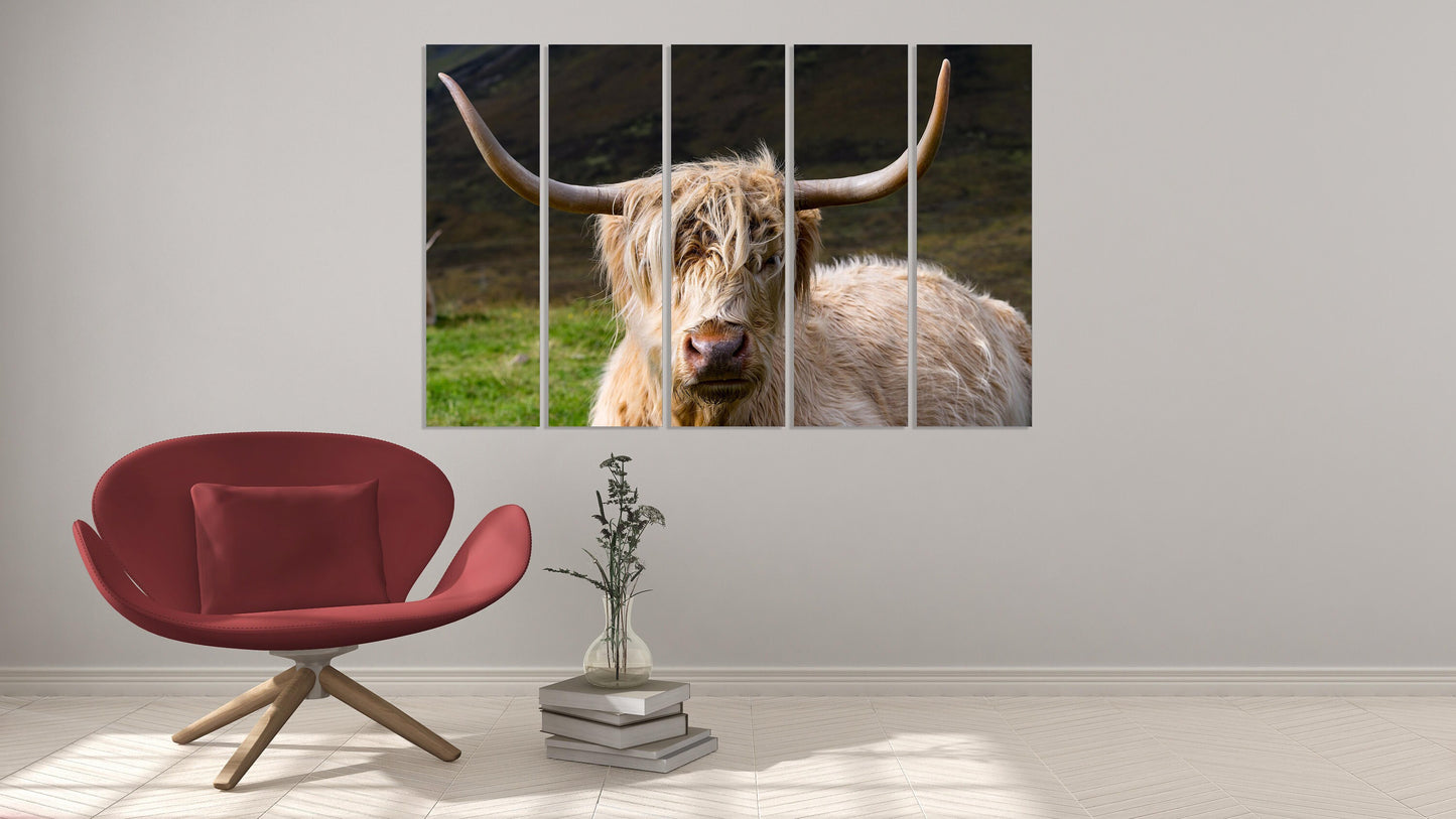 Home wall decor Multi panel extra large canvas art painting Cattle wall art Forest animals figurines Buffalo silhouette Canvas print