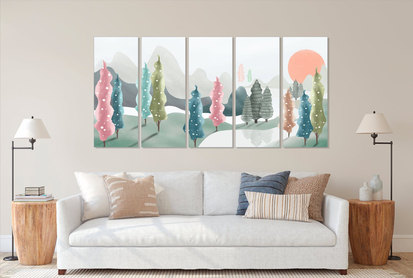 Forest green Canvas painting Home wall decor 3 piece frame canvas White birch forest wall art Multi panel canvas Wake forest
