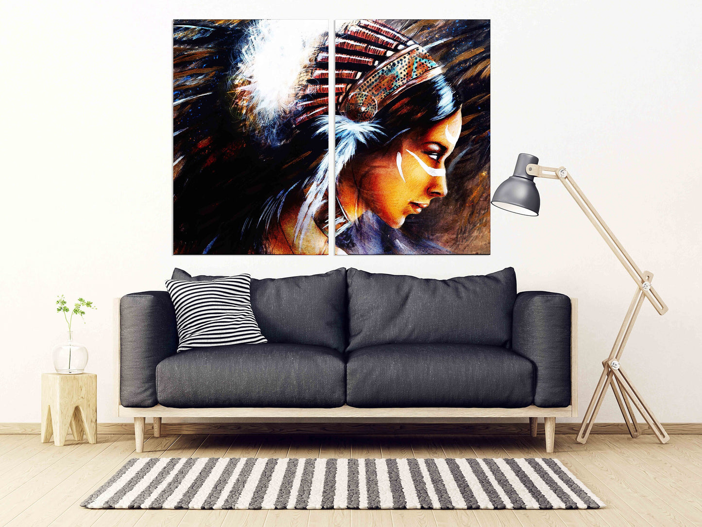 Indian painting Home wall decor Multi panel extra large canvas art painting Wonder woman Girl painting on canvas Feathers of style