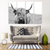 Cattle wall art Rustic canvas print highland cow print scottish cow art farmhouse wall decor animals canvas painting black and white art