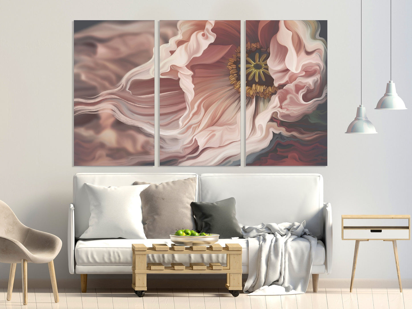 Wall art boho Flowers canvas paintings pastel wall art wall decor boho Multi panel wall art botanical paintings Abstract floral art pink