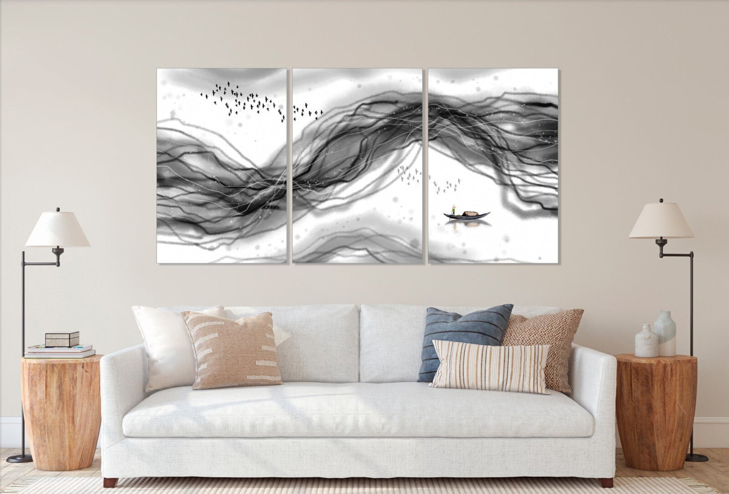 Modern abstract art Black and white art Multi panel canvas room wall decor Abstract wall art Abstract painting Extra large wall art