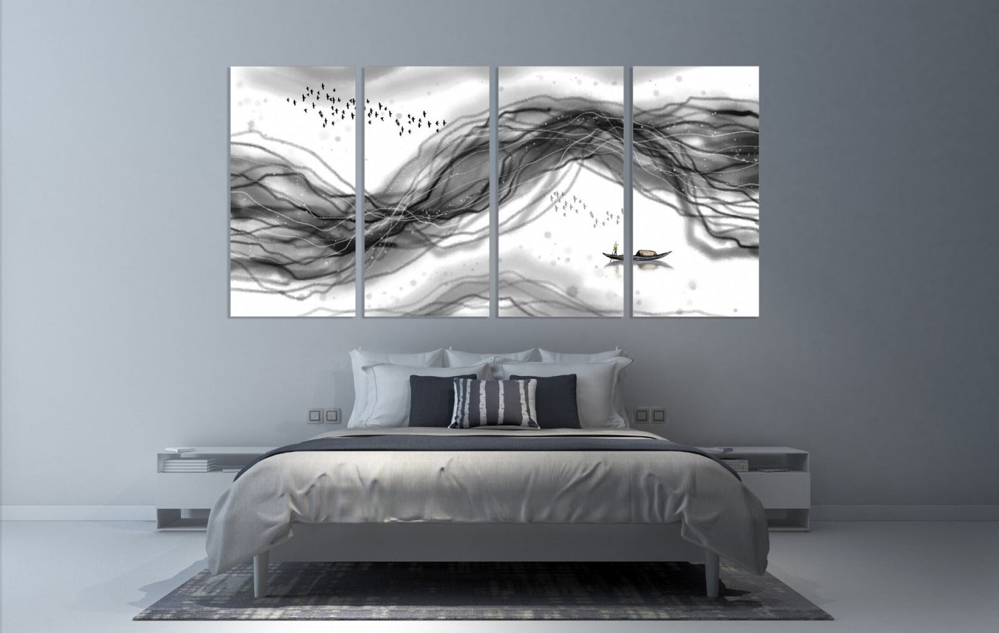 Modern abstract art Black and white art Multi panel canvas room wall decor Abstract wall art Abstract painting Extra large wall art