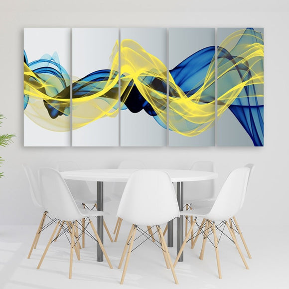 Blue and yellow wall art trendy Extra large Abstract wall art Modern Abstract painting Multi panel canvas room wall decor