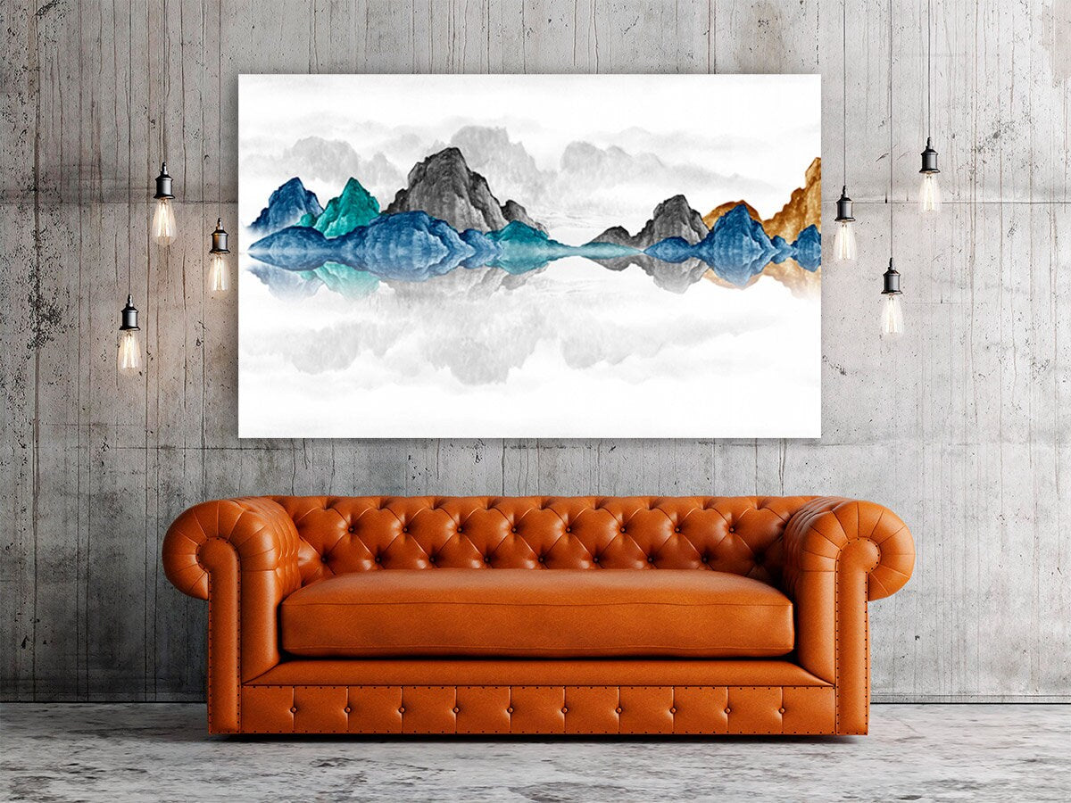 Blue ridge, great smoky mountains wall art Blue wave large abstract painting canvas print Bathroom wall decor