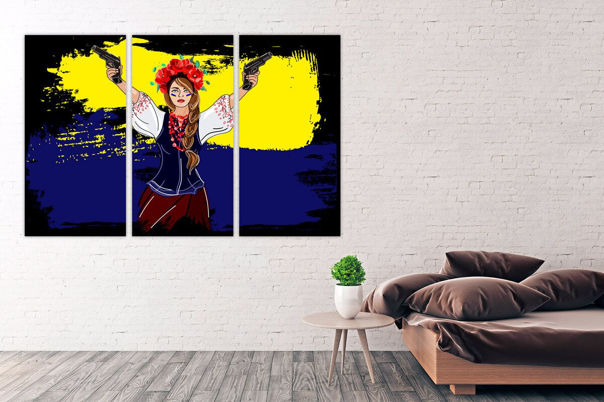 Ukrainian painting canvas Ukrainian girl print Blue and yellow gallery wall art Patriotic decor gift, Ukrainian sellers, Buy ukrainian art