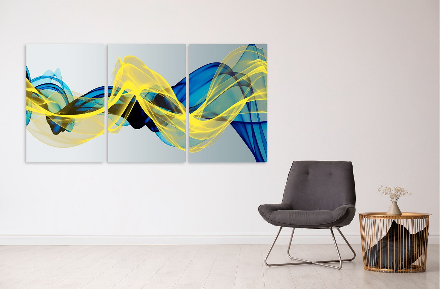 Blue and yellow wall art trendy Extra large Abstract wall art Modern Abstract painting Multi panel canvas room wall decor