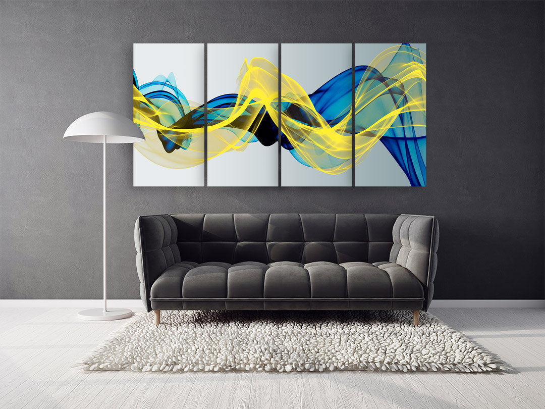 Blue and yellow wall art trendy Extra large Abstract wall art Modern Abstract painting Multi panel canvas room wall decor