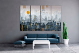 Large modern wall art City poster Architecture canvas art custom home painting bathroom wall decor 3 panel wall art, 4 panel, 5 piece canvas