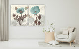 Botanical print canvas set Boho wall art Flowers painting wide Bathroom wall decor housewarming gift