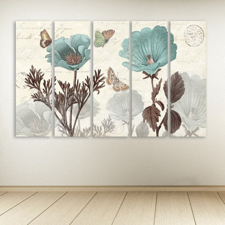 Botanical print canvas set Boho wall art Flowers painting wide Bathroom wall decor housewarming gift