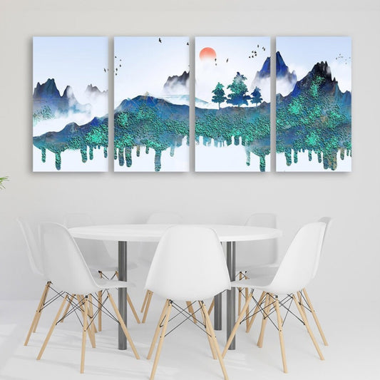 Blue ridge mountains wall art  Calm horizontal art canvas painting Home wall decor Rocks and mountains 3 piece Great smoky mountains posters