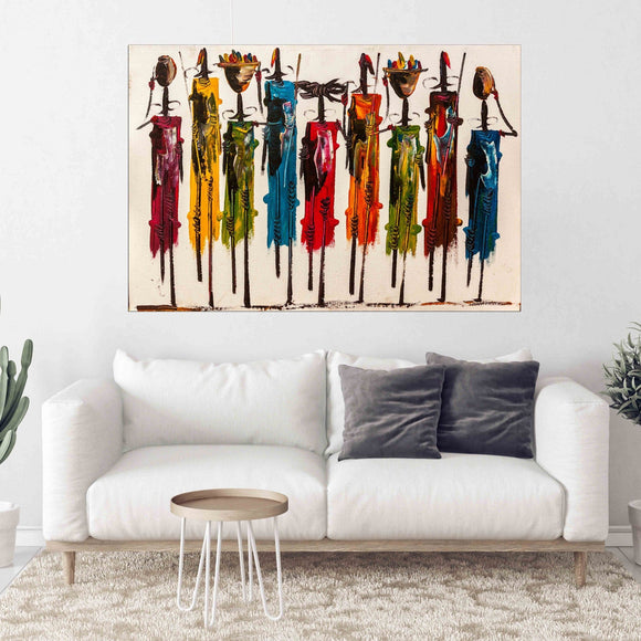 Abstract African extra large wall art Masai canvas painting print, Afro woman wall decor