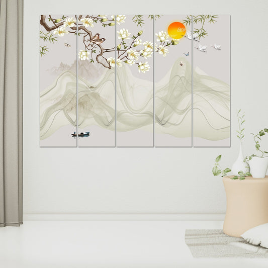 Sakura wall art deco, flower wall art, japanese wall art, asian wall art, extra large wall art, floral canvas painting, calm horizontal art