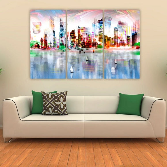 Bright city wall art oil painting canvas print Large wall decor living room modern