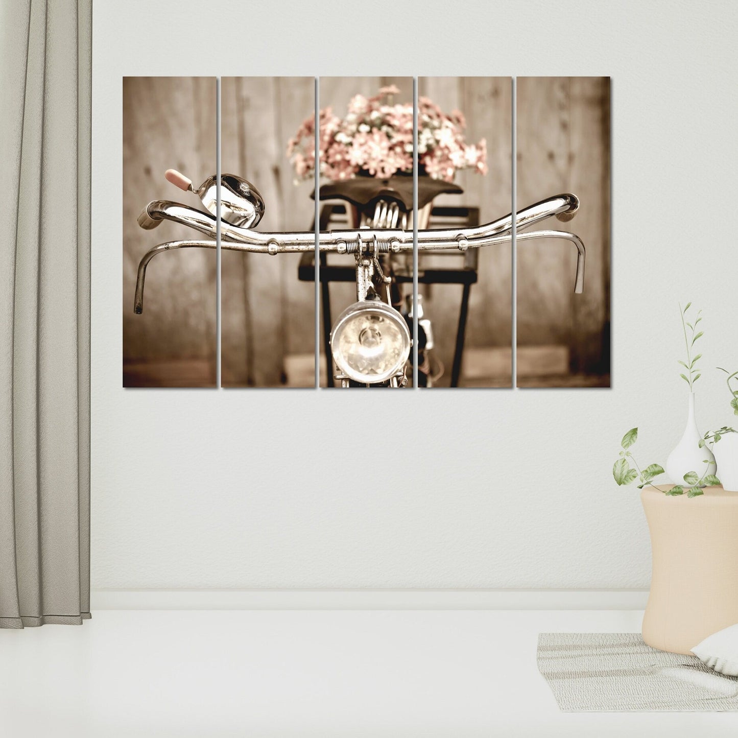 Vintage bicycle canvas prints wall art, bicycle flowers wall art, old bicycle poster, retro canvas, very large canvas paintings