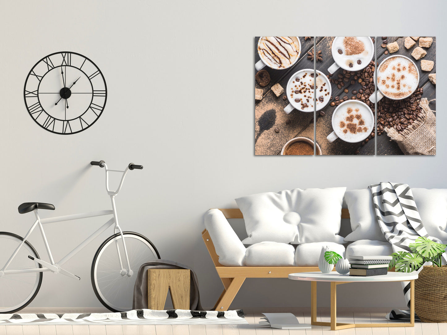 Coffee cup wall art print, kitchen wall coffee decor, extra large wall art, multi panel canvas painting, coffee lover gift