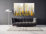 Black and gold forest wall art, Nature canvas painting, housewarming and wedding gift, farmhouse wall decor, multi panel wall art