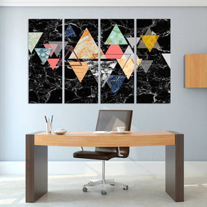 Black marble wall art, abstract geometric canvas paintings, huge multi panel canvas wall art dark