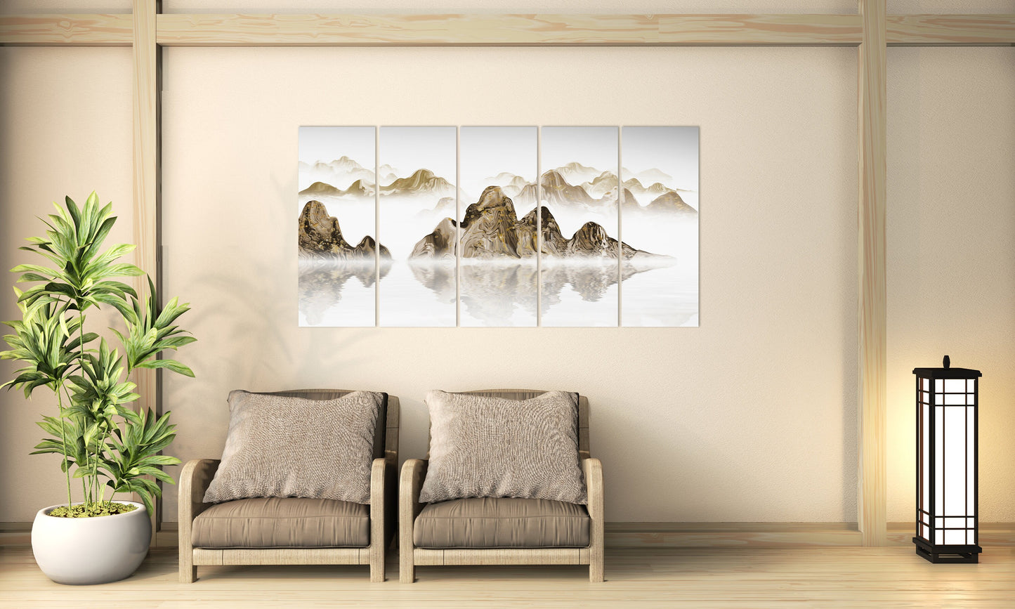 Gold smoky mountains wall art, contemporary wall art painting, wall pictures mountains, nature wall art, mountain art canvas print