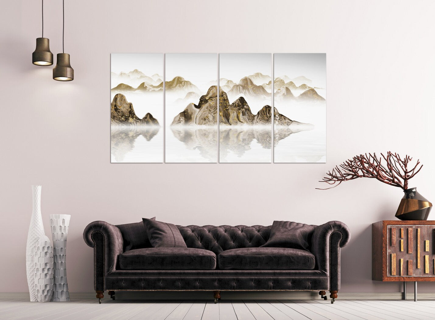 Gold smoky mountains wall art, contemporary wall art painting, wall pictures mountains, nature wall art, mountain art canvas print