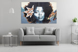 Black afro woman wall art, african american art canvas, black woman print multi panel extra large canvas art painting