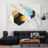 Blue gold wall art, marble minimalism abstract wall art, geometric art print, trend wall decor, extra large canvas painting