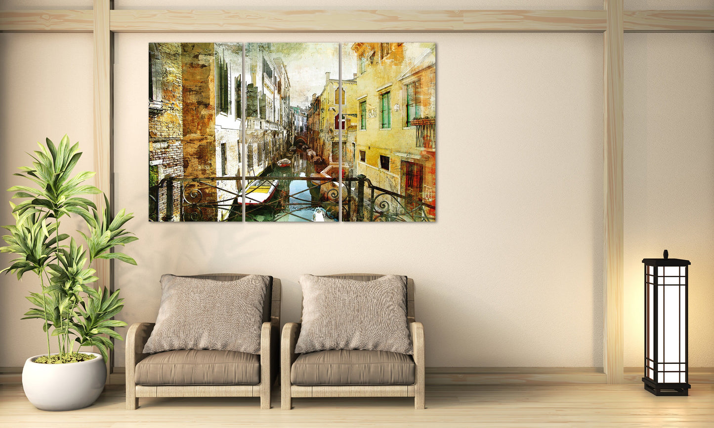 Venetian streets painting, vintage wall art paintings on canvas, city street art canvas print, bathroom wall decor, living room wall art