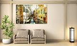 Venetian streets painting, vintage wall art paintings on canvas, city street art canvas print, bathroom wall decor, living room wall art