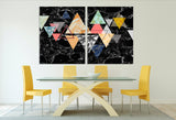 Black marble wall art, abstract geometric canvas paintings, huge multi panel canvas wall art dark