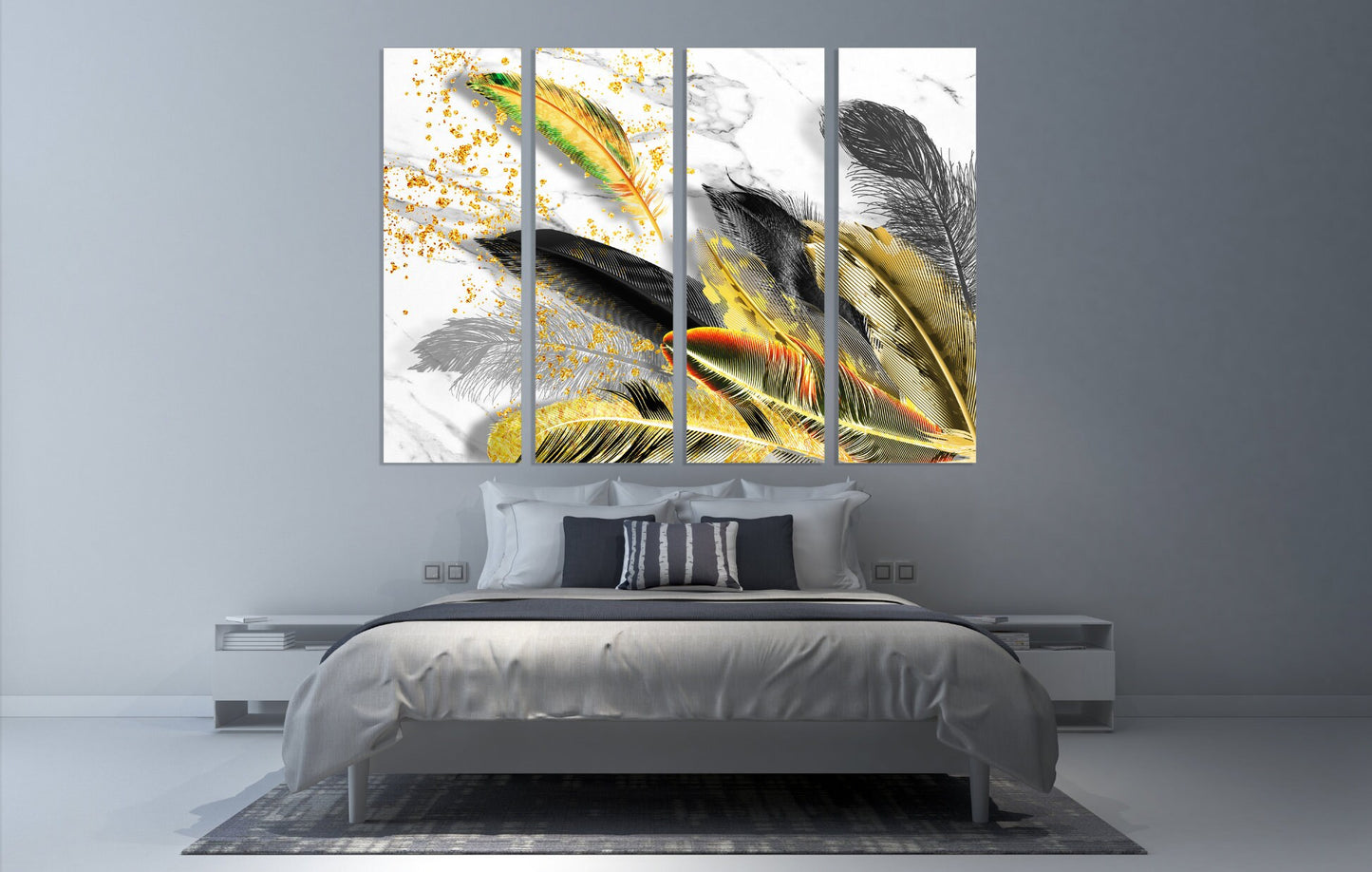 Feather wall art, feather wall decor, abstract contemporary print canvas paintings, extra large modern wall art, calm horizontal art