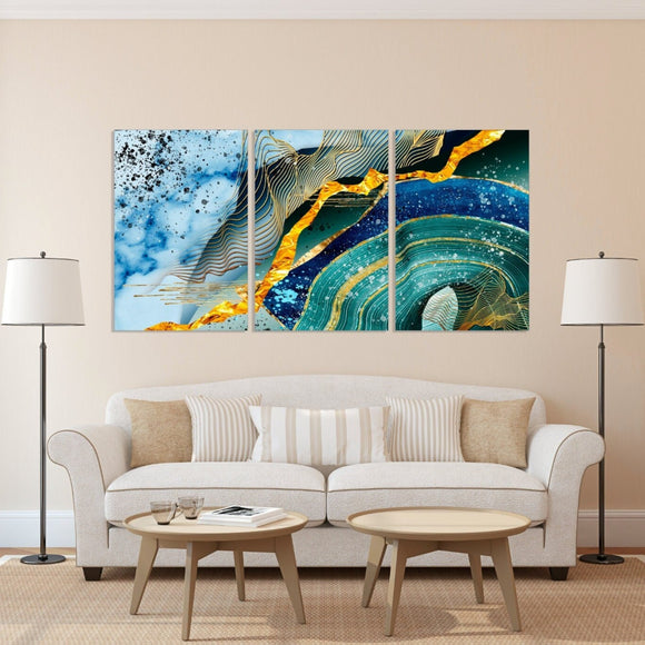 Abstract wall art, oversized wall art, blue and gold wall art, abstract painting extra large canvas wall art