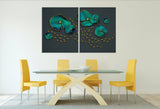 Asian japanese goldfish abstract horizontal extra large multi panel canvas wall art painting