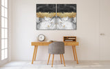 Black white and gold abstract oversized wall art, modern extra large canvas painting