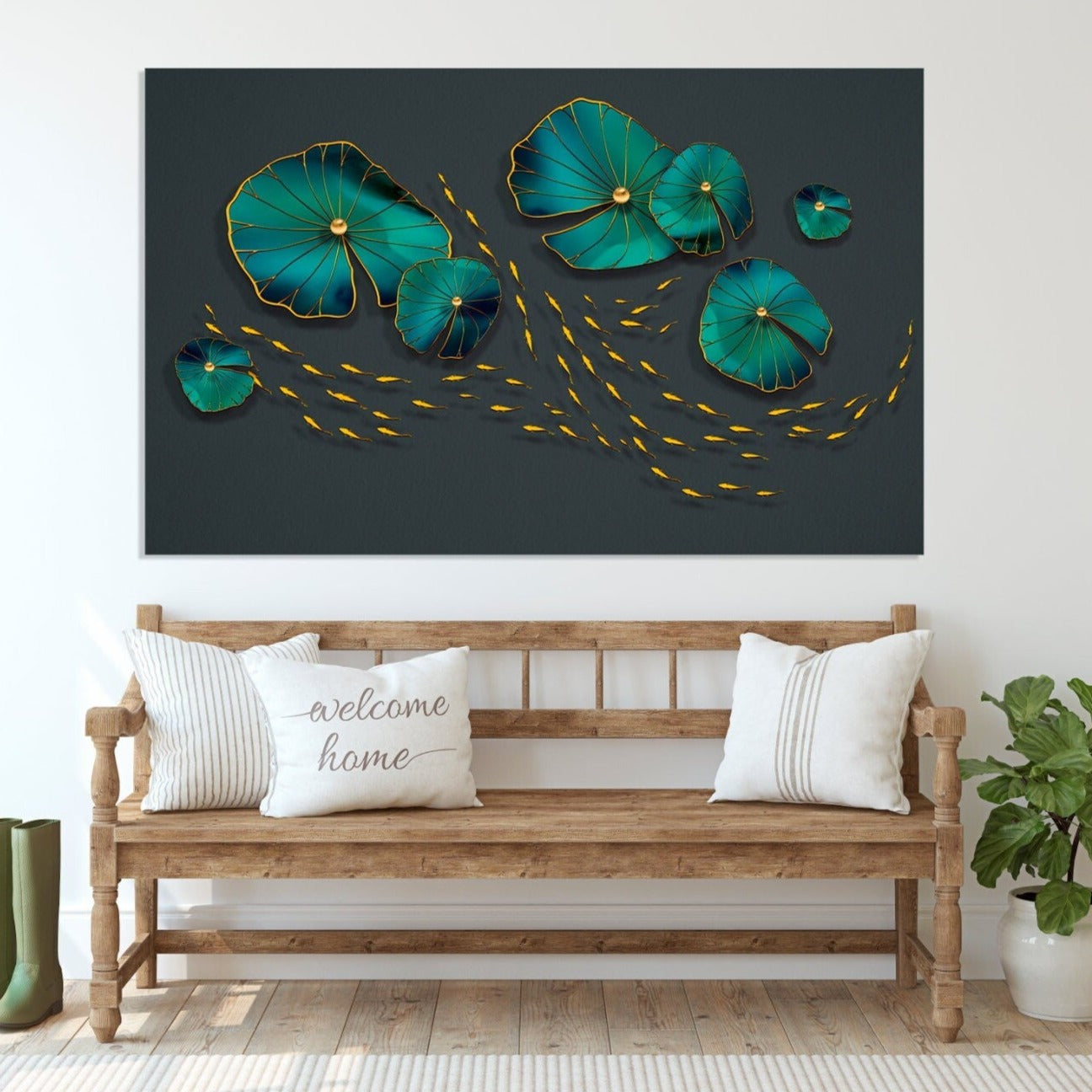 Asian japanese goldfish abstract horizontal extra large multi panel canvas wall art painting