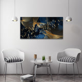 Blue gold abstract painting, trendy abstract canvas wall art print, multi panel extra large wall art