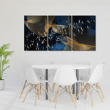 Blue gold abstract painting, trendy abstract canvas wall art print, multi panel extra large wall art