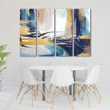 Blue yellow wall art, extra large horizontal wall art, modern abstract canvas painting, multi panel abstract print