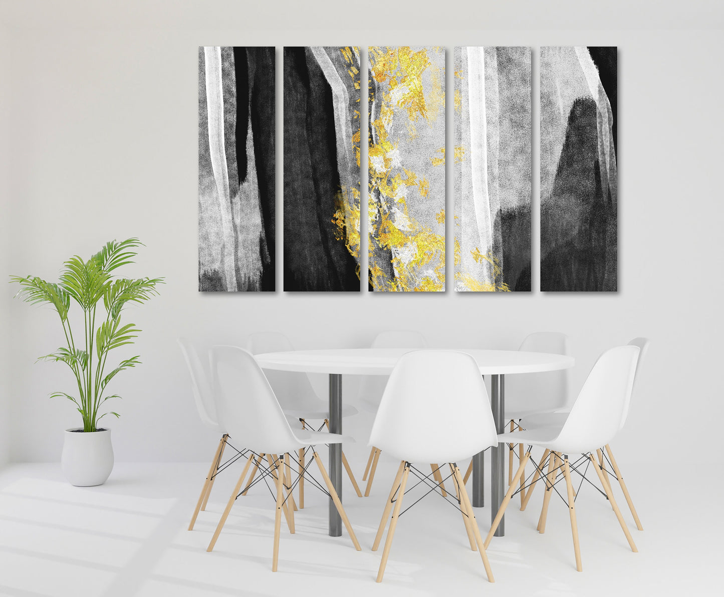 Black and gold abstract wall art, multi panel abstract canvas painting, dining room wall decor, extra large wall art