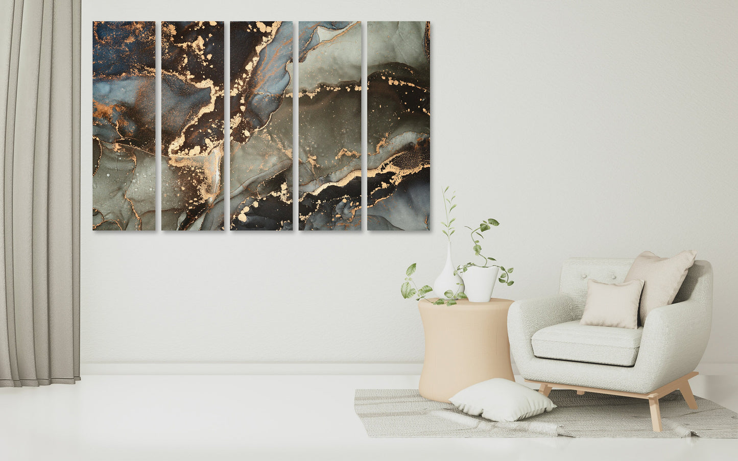 Abstract gold and black canvas wall art, marble wall decor canvas, abstract paintings, multi panel wall art, marble canvas