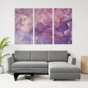 Abstract canvas wall art, purple and gold marble wall decor canvas, abstract paintings, multi panel wall art, marble canvas