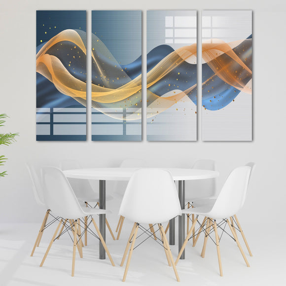 Abstract wall art, blue and yellow wall art modern abstract art multi panel canvas room wall decor, abstract painting, extra large wall art