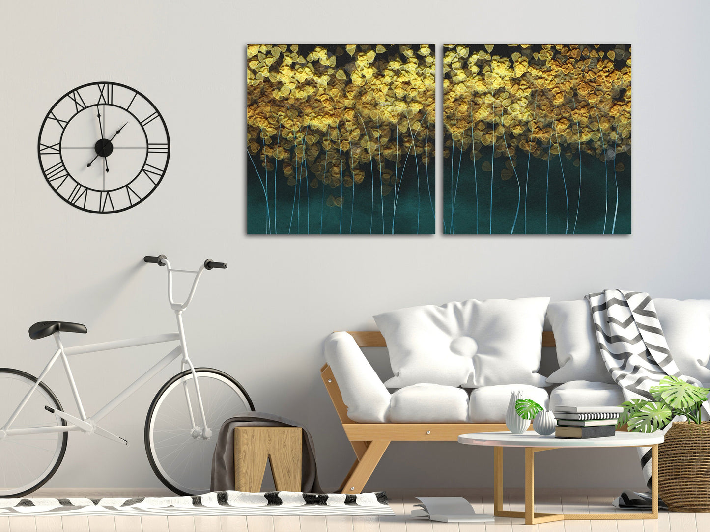 Green and gold extra large wall art, modern abstract printable art, multi panel canvas, abstract wall art painting aesthetic room decor