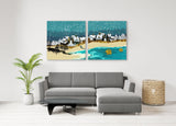 Sailboat wall art, seascape painting, blue gold wall art, travel prints large nature wall art sea, multi panel canvas