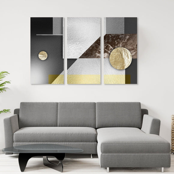Gray and gold wall art, marble minimalism abstract wall art, geometric art print, trend wall decor, extra large canvas painting