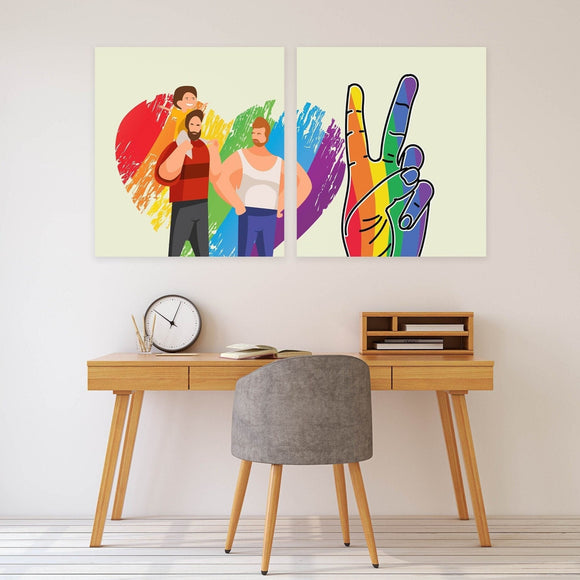 Gay male wall art, gay couple poster, love paintings, heart wall decor, multi panel canvas wall art