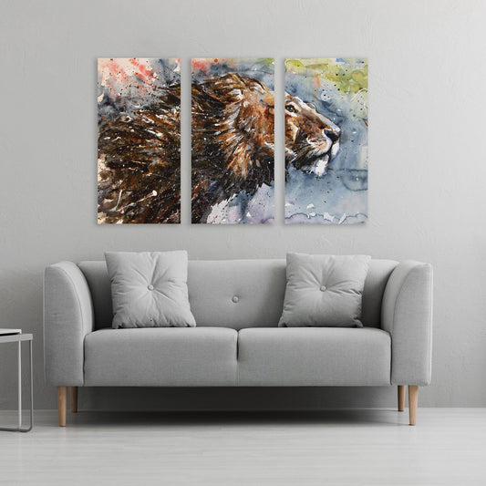 Lion wall art, african animal canvas wall art Lion's mane multi panel extra large canvas art painting Home wall decor