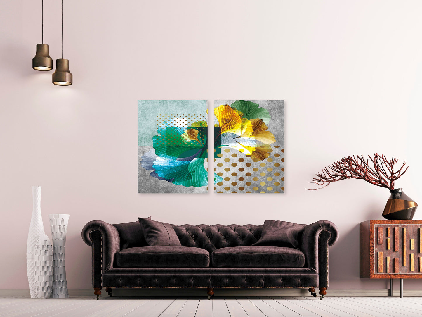 Herb prints modern abstract wall art, abstract painting, leaves wall art, geometric wall art