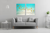 Blue and gold wall art, seascape painting, birds wall art, abstract canvas extra large wall art, blue prints wall art bedroom canvas prints